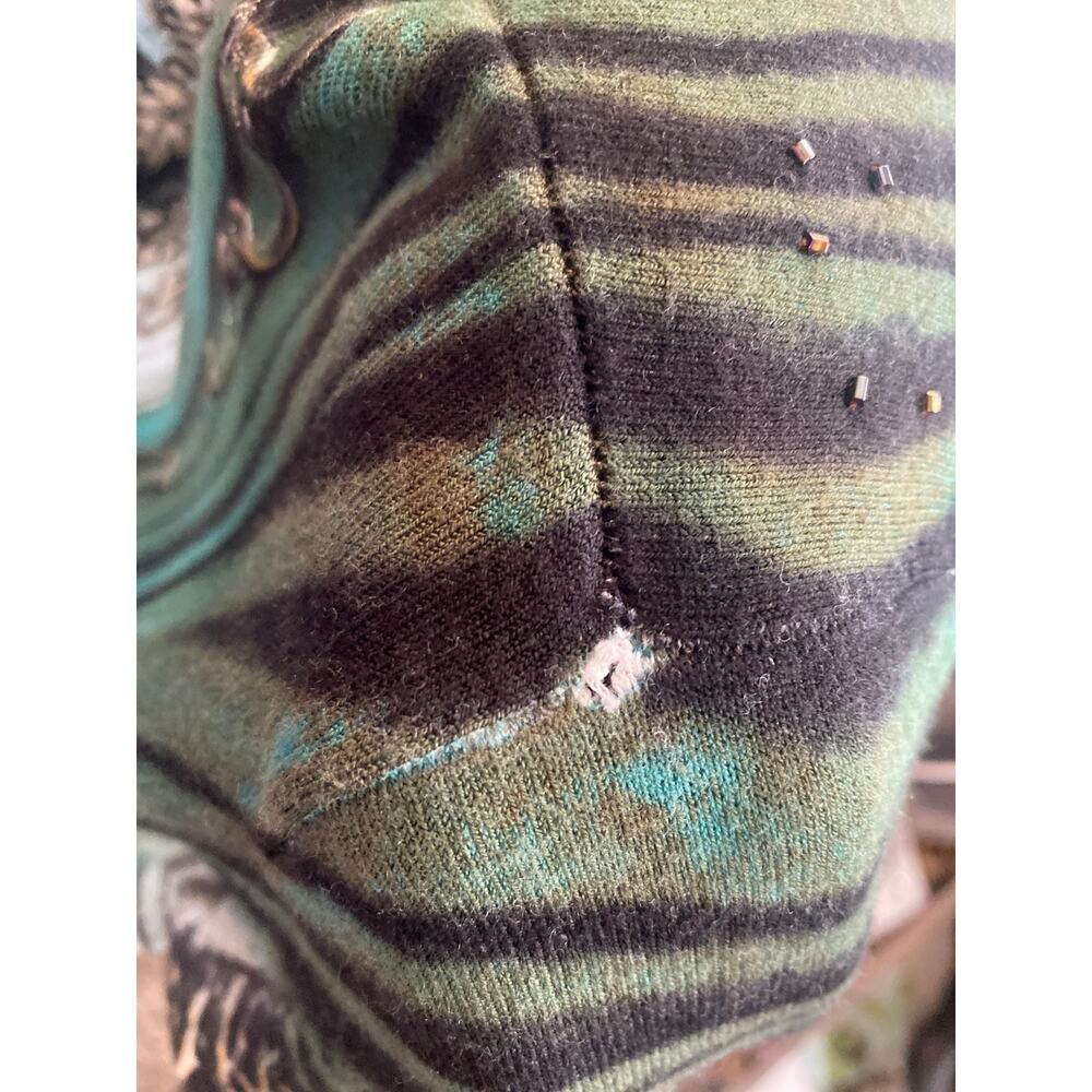 Alberto Makali Beaded Graphic Mesh Knit Top Teal Leopard Print Size M - Picture 7 of 7